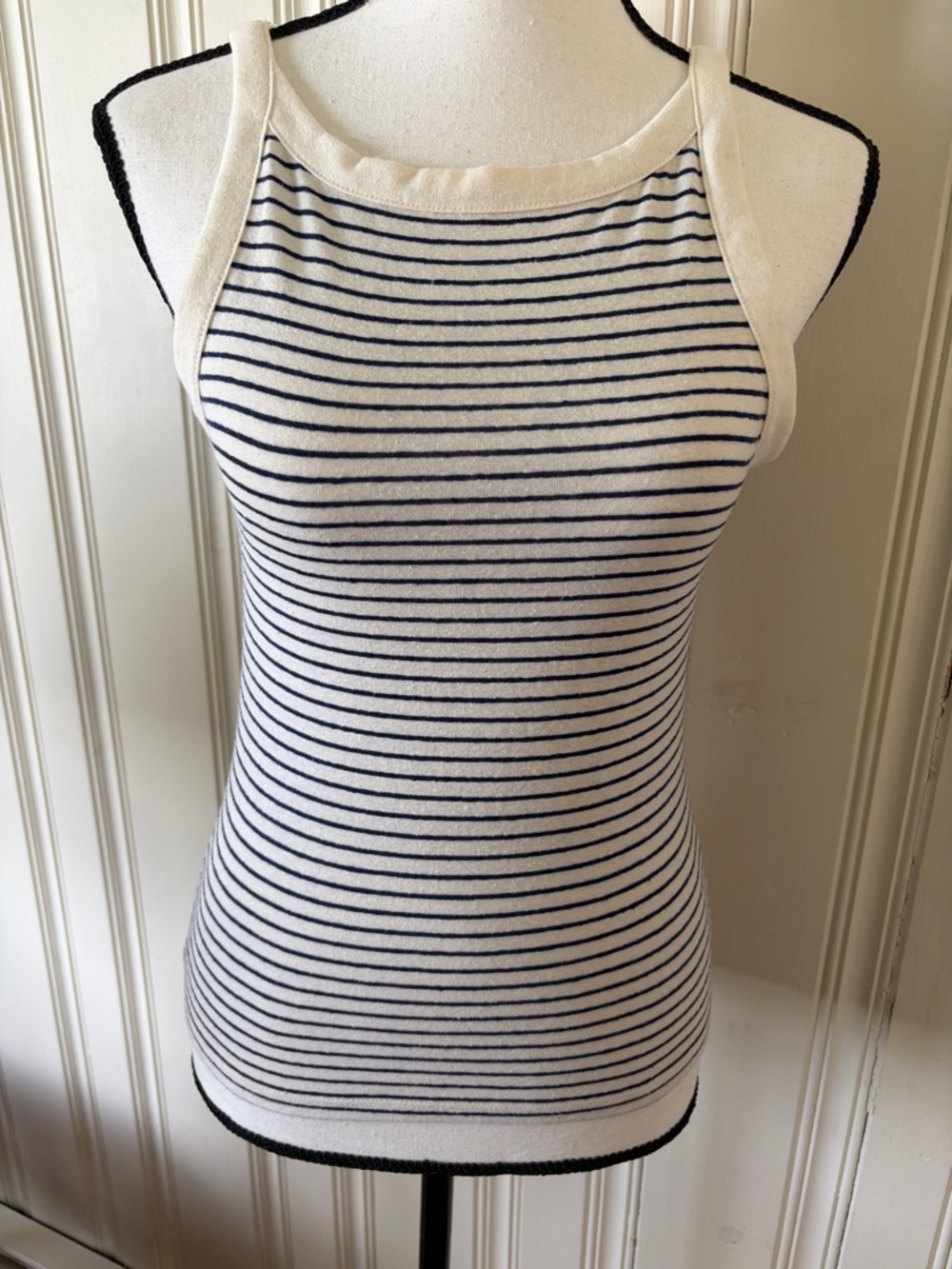 J. Crew Striped Cream and Navy Tank Top Size S